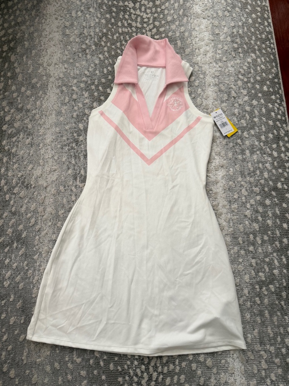 NWT EleVen by Venus Williams Baseline Tennis Dress White Pink Chevron Size S